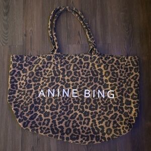ANINE BING WOMENS CANVAS LEO TOTE LEOPARD BROWN BLACK WHITE LOGO HANDBAG